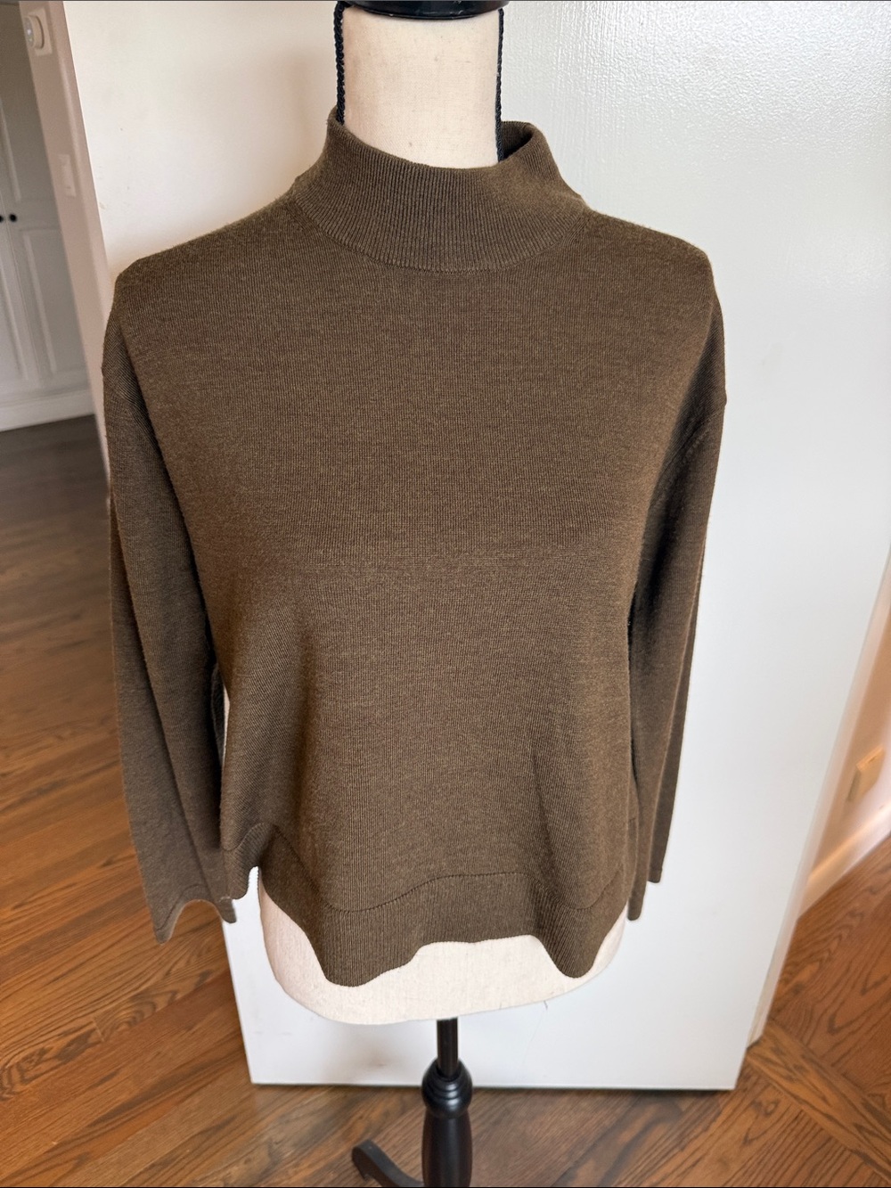 Banana Republic Marino Wool Classic Mock Neck Women's Sweater in Olive Brown